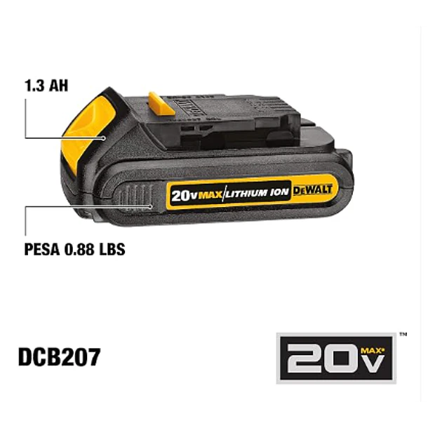 BATERIA DEWALT 20V 1.3 AMP ION LITIO DCB207-B3 2