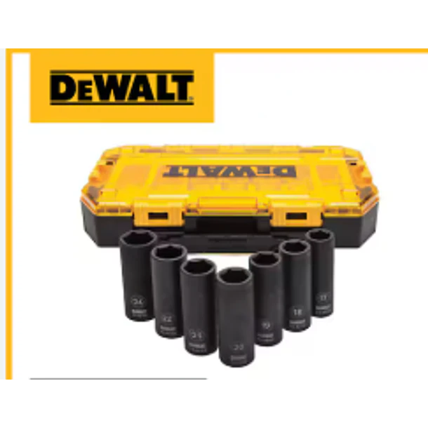 JGO DE COPAS IMPACTO DEWALT CUAD 1/2 17MM - 24MM 7 PZAS DWMT74737 2