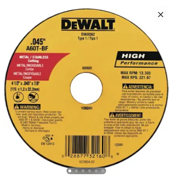 PROMO DISCO DEWALT FINO 4 1/2 X 1.2 INOX DW8062 CAJA X 25 UND  1