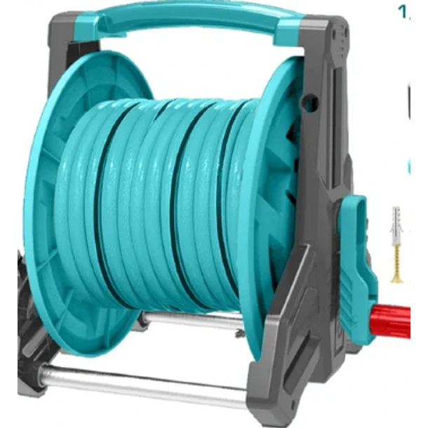 CARRETE PARA MANGUERA DE JARDIN CON 20 MTS + ACCESORIOS TOTAL THHR20124
