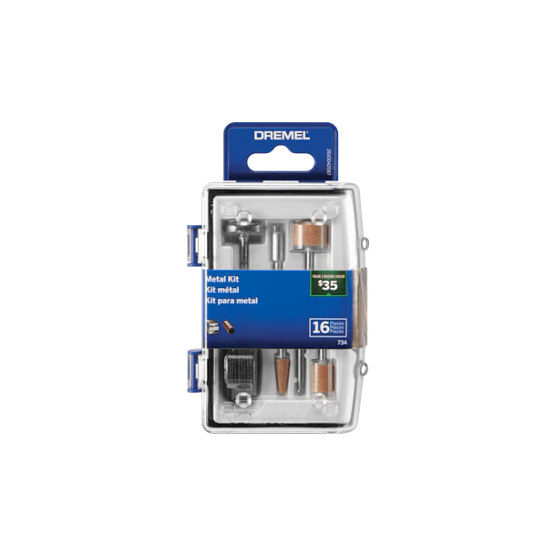 KIT 734 PARA METAL DREMEL 16 ACCESORIOS GRABAR-ESMERILAR-LIMPIAR  2615.073.4AB-000