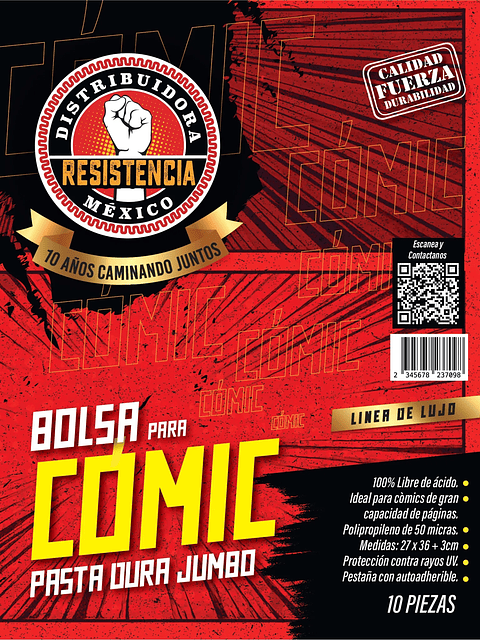 BOLSA COMIC PASTA DURA JUMBO 10 PZAS