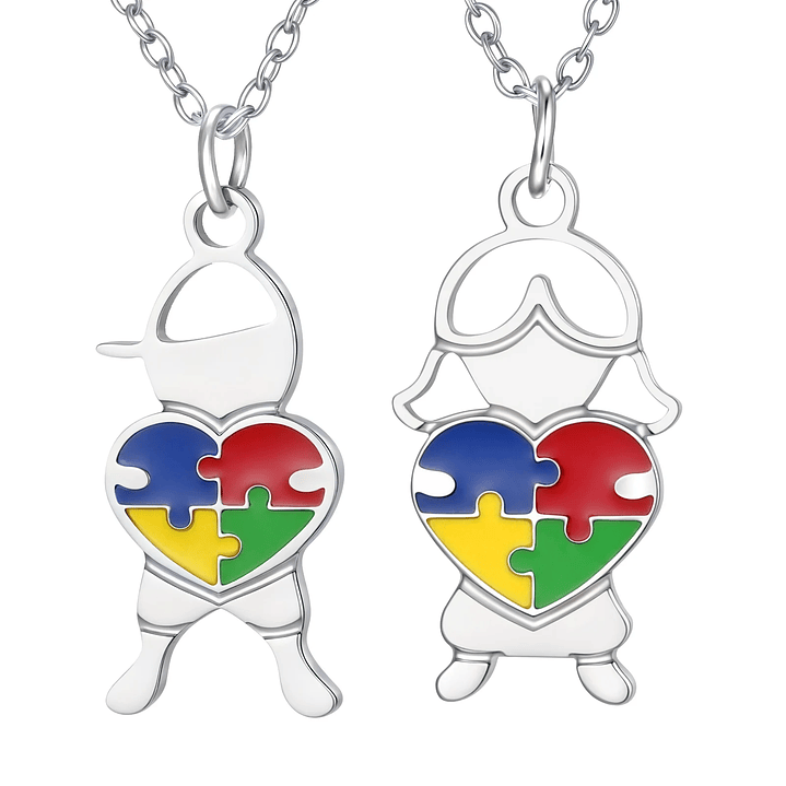 Colar Consciencialização do Autismo | Menino com Puzzle | Aço Inoxidável Hipoalergênico 1
