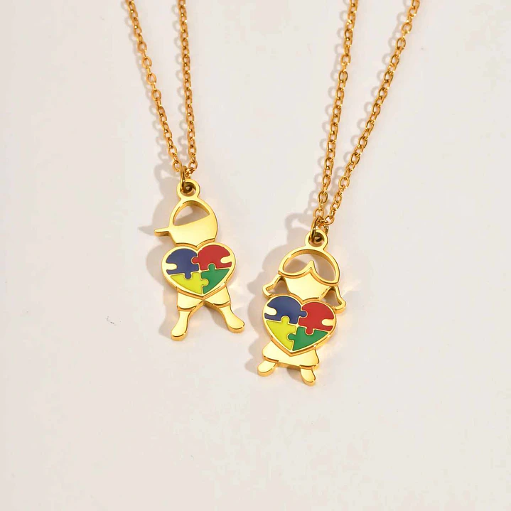 Colar Consciencialização | Menino com Puzzle | Aço Inoxidável Hipoalergênico Dourado 5