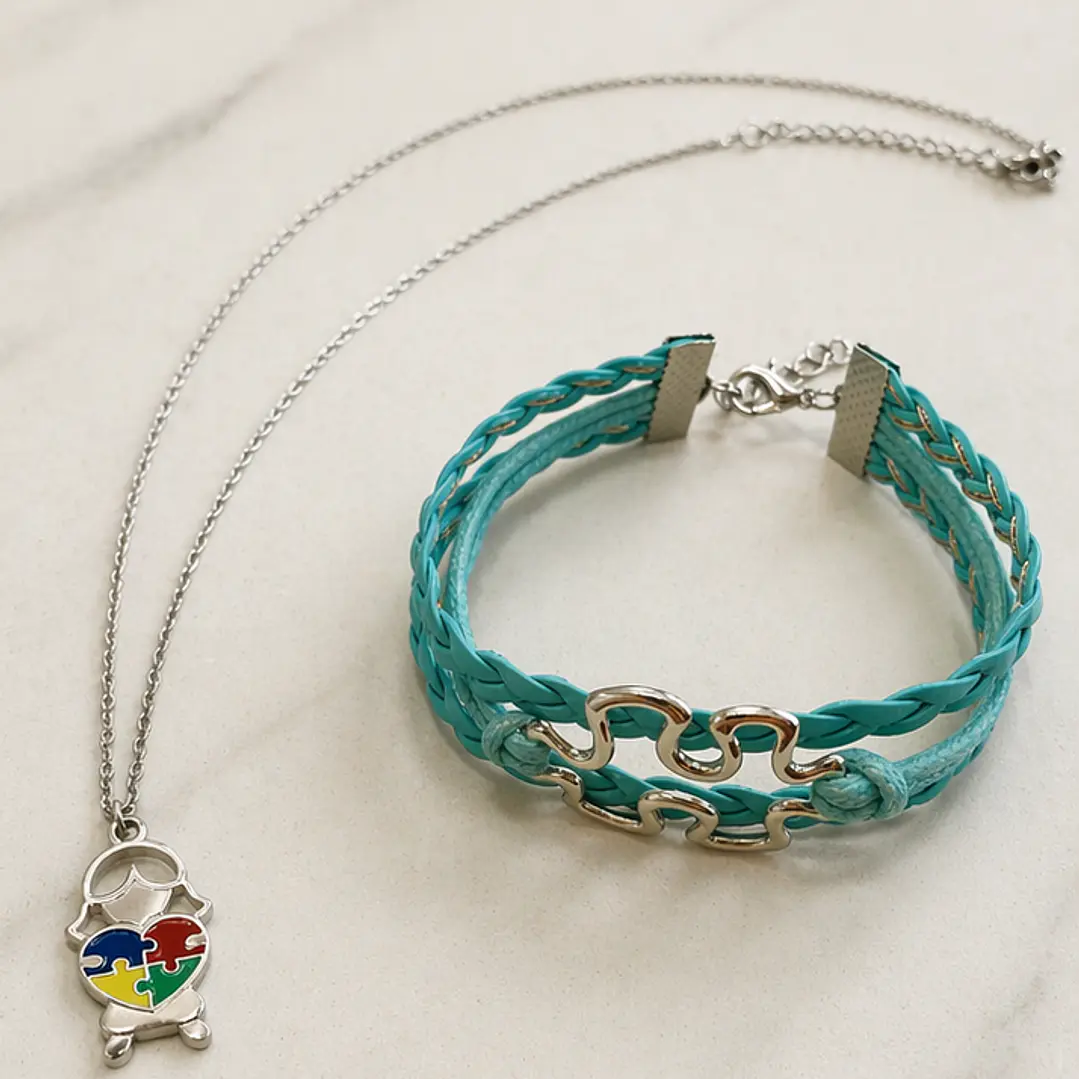 Kit Presente Amor Atípico - Autismo | 01 Pulseira + 01 Colar Simbolos da Consciencialização 1