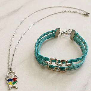 Kit Presente Amor Atípico - Autismo | 01 Pulseira + 01 Colar Simbolos da Consciencialização