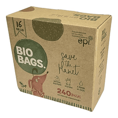 Biobags Bolsas biodegradables 16 Rollos (240 bolsas)