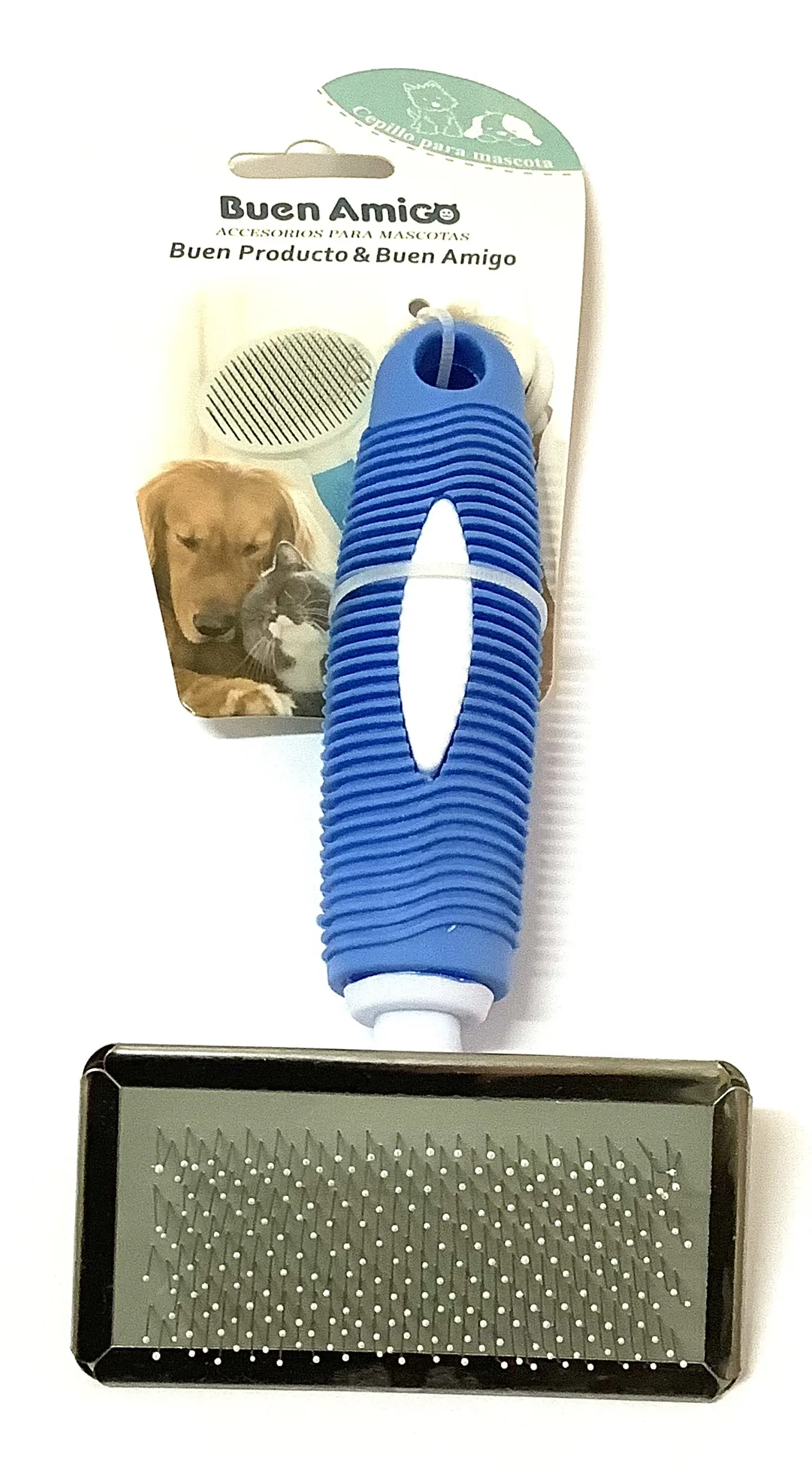 Cepillo Azul Cerdas Metálicas Recubiertas para Mascotas S 1