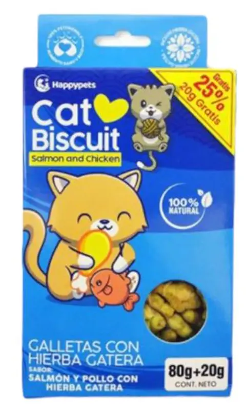 Snack Galletas para Gatos Salmón y Pollo con Hierba Gatera 100 gr