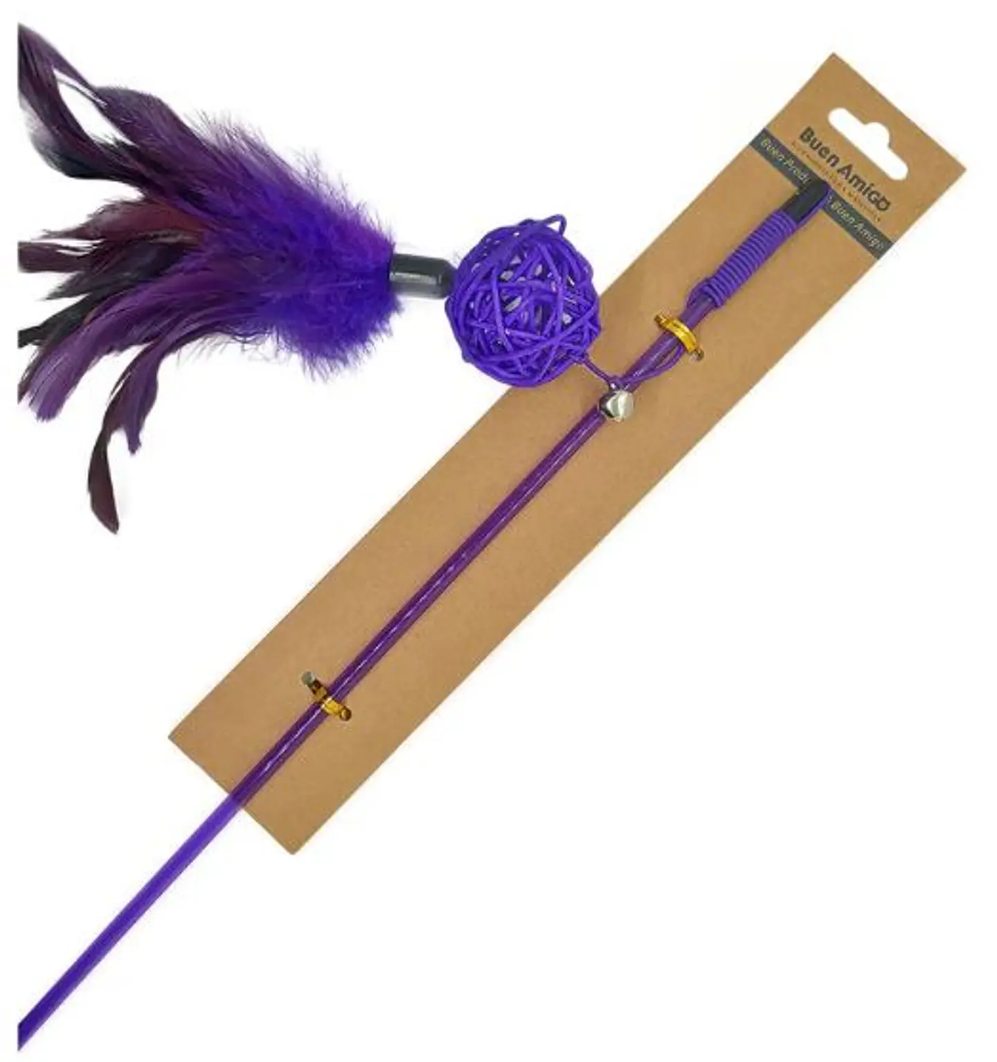 Varilla para Gato con Pelota de mimbre y Plumas Morada 1