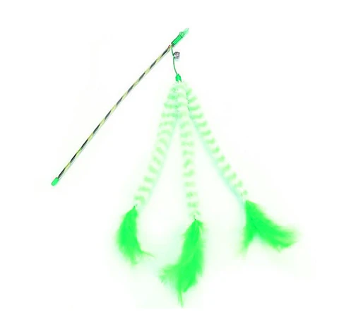 Varilla para Gato con 3 Colas y Plumas Verde