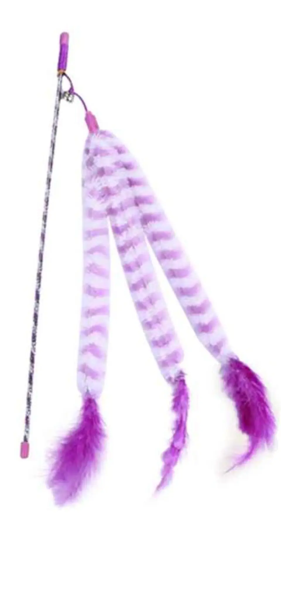 Varilla para Gato con 3 Colas y Plumas Morada 1