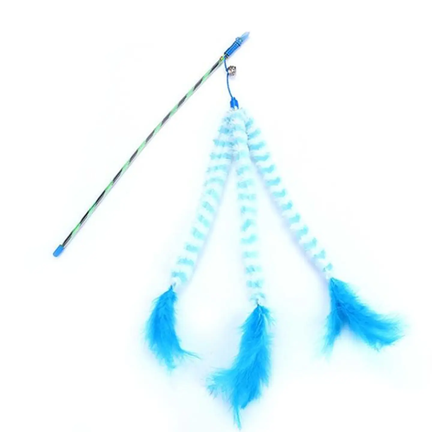 Varilla para Gato con 3 Colas y Plumas Celeste 1