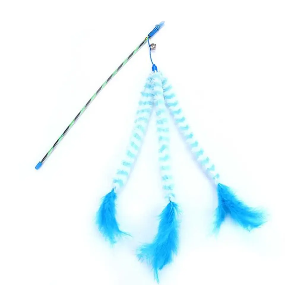 Varilla para Gato con 3 Colas y Plumas Celeste 1