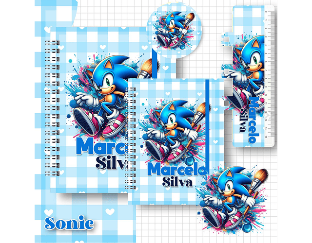 Arquivo Digital Caderno  Escolar Sonic (Arquivo em Photoshop)