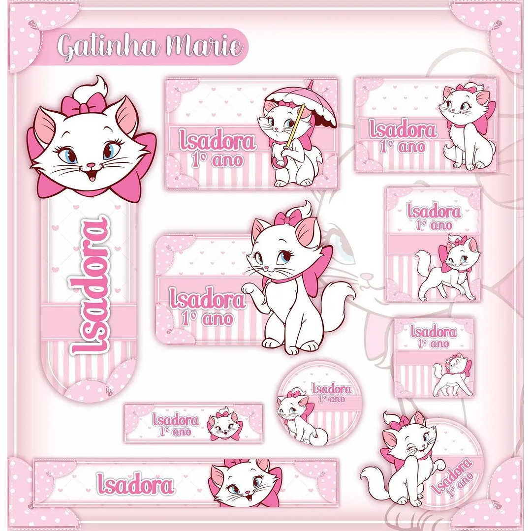 Arquivo de Corte Etiqueta Escolar Gatinha Marie 1