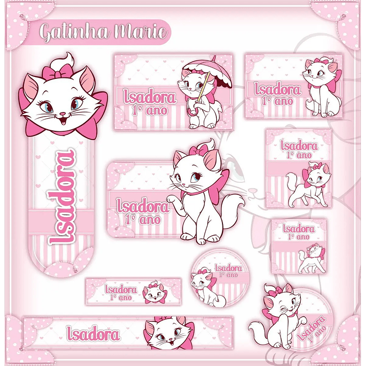 Arquivo de Corte Etiqueta Escolar Gatinha Marie 1