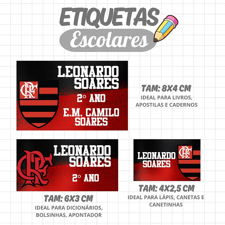 Arquivo de Corte Etiqueta Escolar Flamengo 1