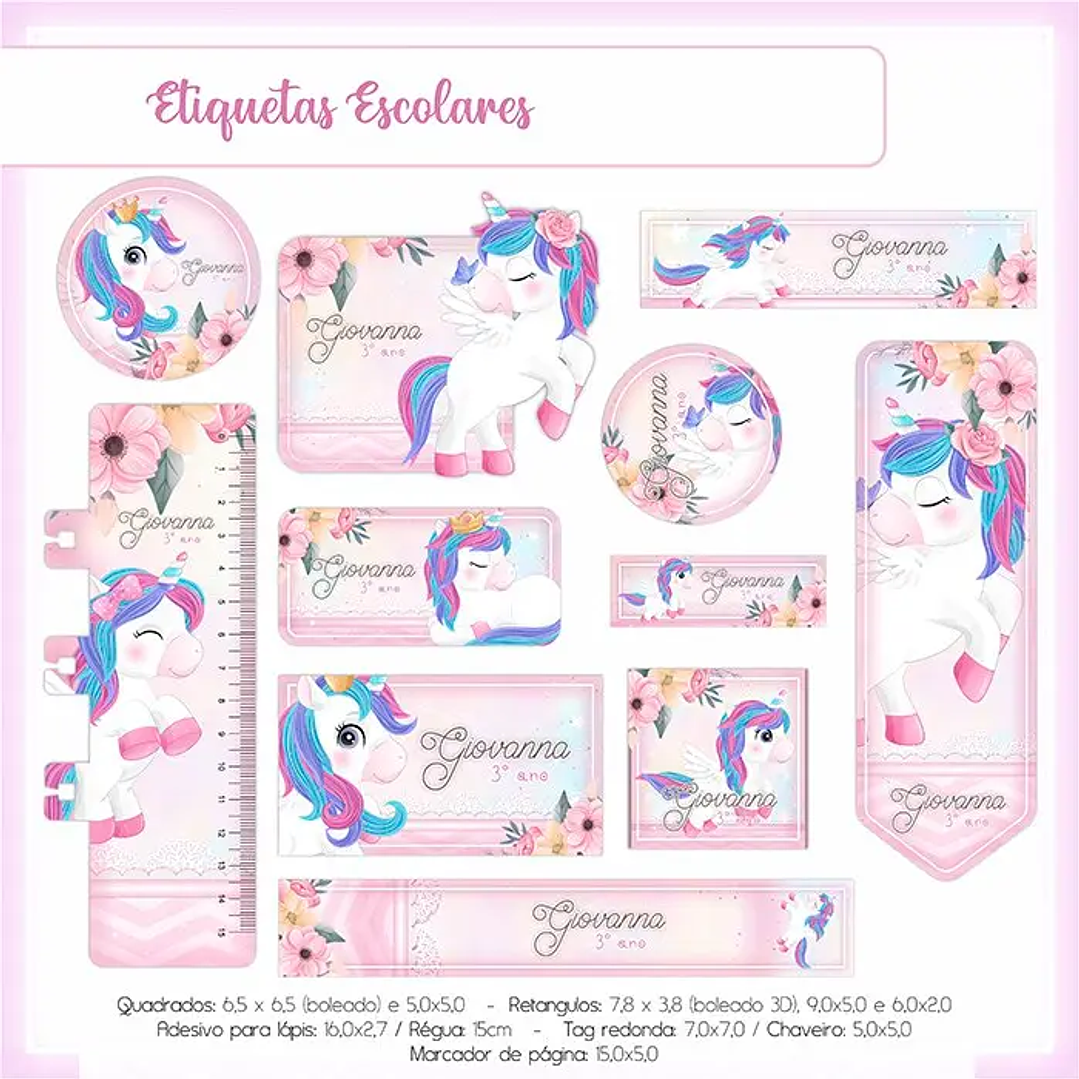 Arquivo de Corte Etiqueta Escolar Unicórnio 1