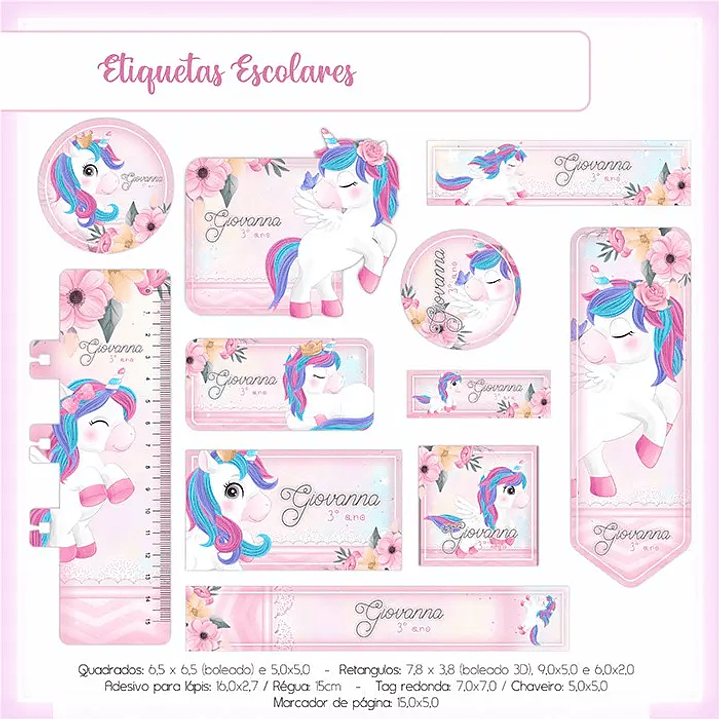 Arquivo de Corte Etiqueta Escolar Unicórnio 1
