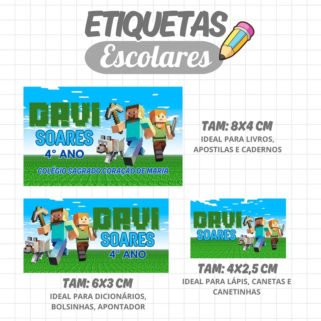 Arquivo de Corte Etiqueta Escolar Minecraft 1