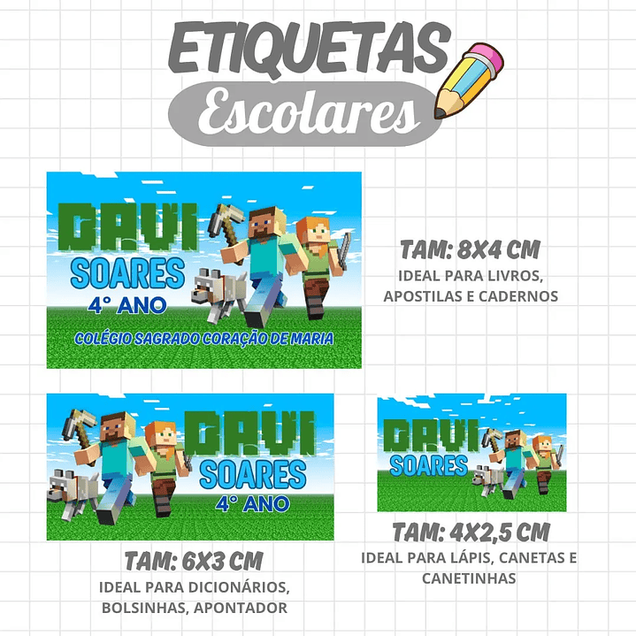 Arquivo de Corte Etiqueta Escolar Minecraft 1