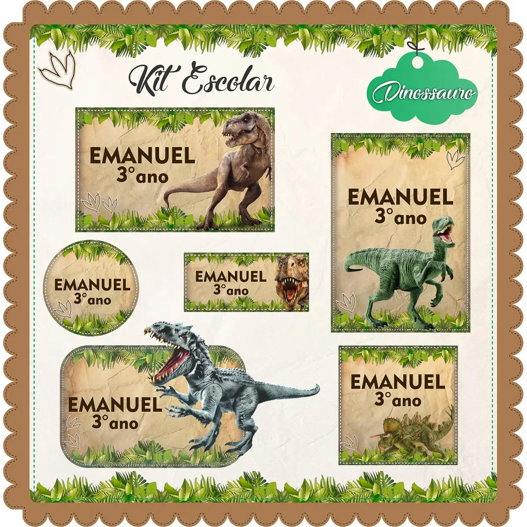 Arquivo de Corte Etiqueta Escolar Dinossauro 1