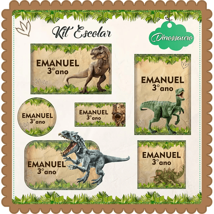 Arquivo de Corte Etiqueta Escolar Dinossauro 1