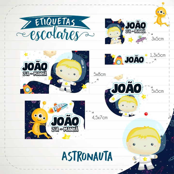 Arquivo de Corte Etiqueta Escolar Astronauta  1