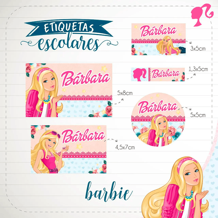 Arquivo de Corte Etiqueta Escolar Barbie 1
