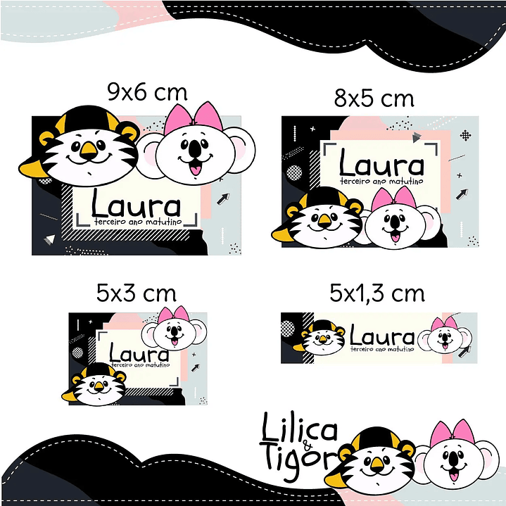 Arquivo de Corte Etiqueta Escolar Lilica e Tigor 1