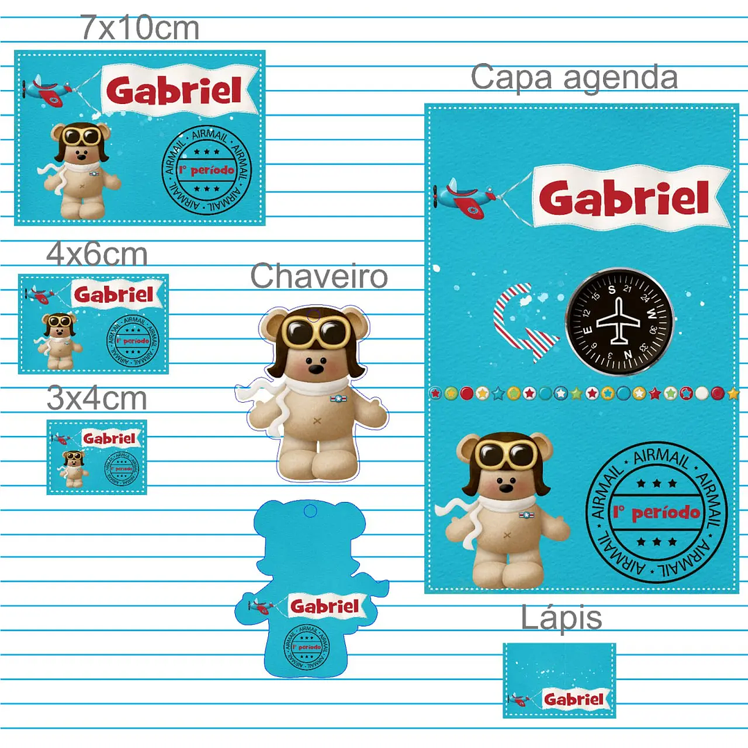 Arquivo de Corte Etiqueta Escolar  ursinho voador 1