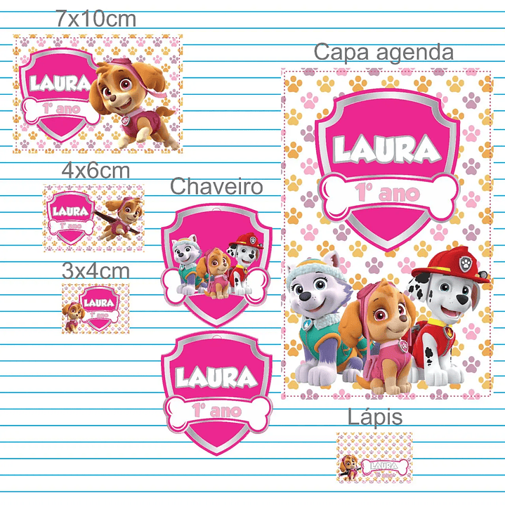 Arquivo de Corte Etiqueta Escolar Patrulha Canina Menina 1