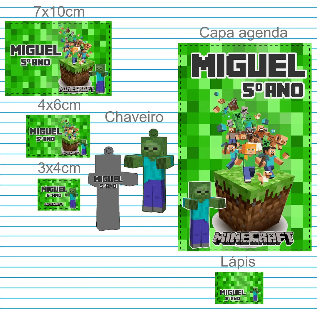 Arquivo de Corte Etiqueta Escolar Minecraft 1