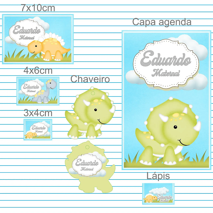 Arquivo de Corte Etiqueta Escolar Dino Baby 1