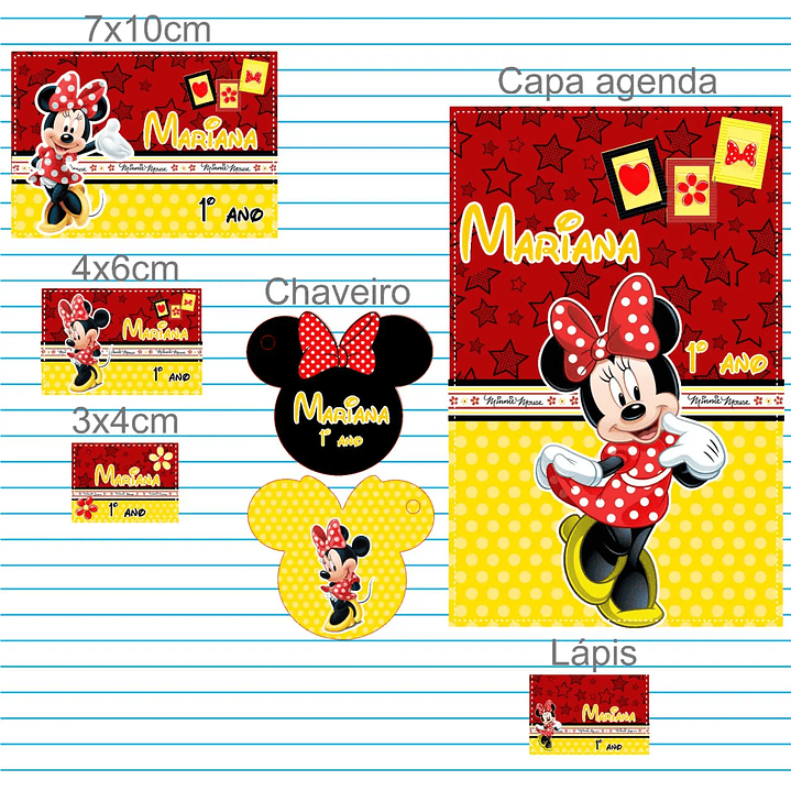 Arquivo de Corte Etiqueta Escolar Minnie 1