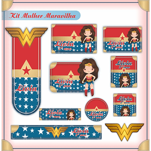 Arquivo de Corte Etiqueta Escolar Mulher Maravilha