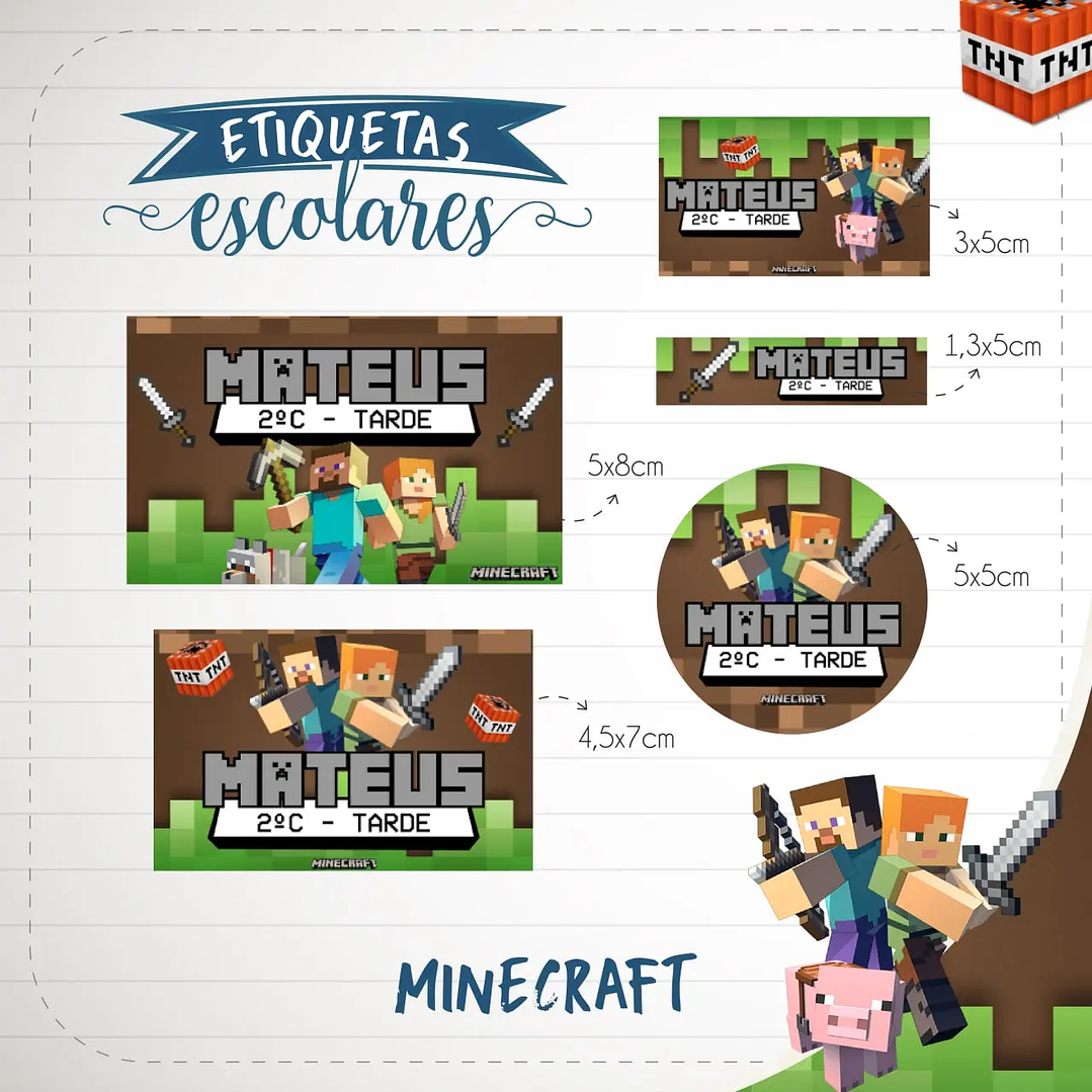 Arquivo de Corte Etiqueta Escolar Minecraft 1