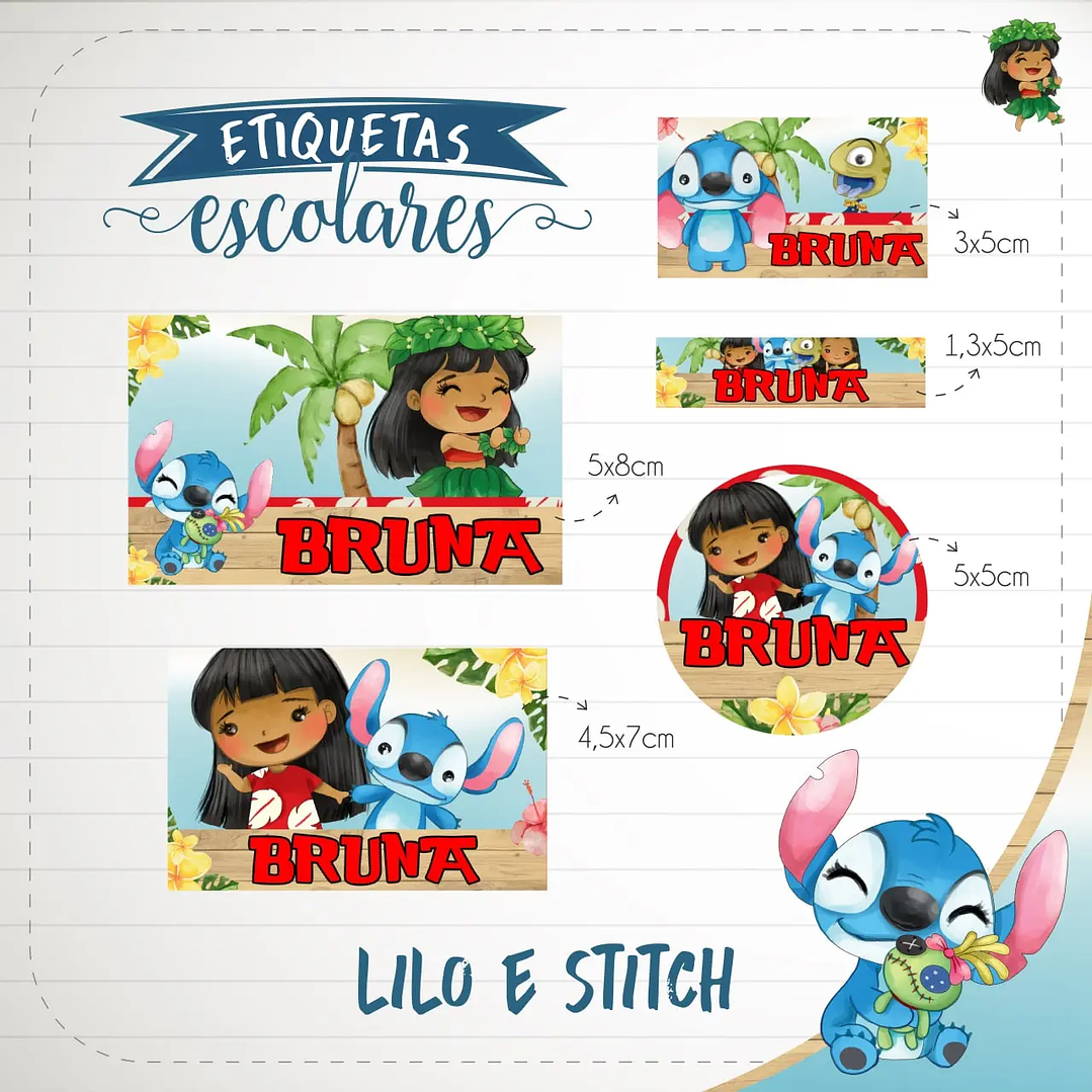 Arquivo de Corte Etiqueta Escolar Lilo e Stitch 1