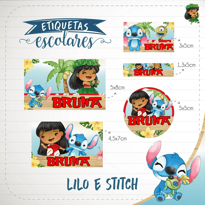 Arquivo de Corte Etiqueta Escolar Lilo e Stitch 1