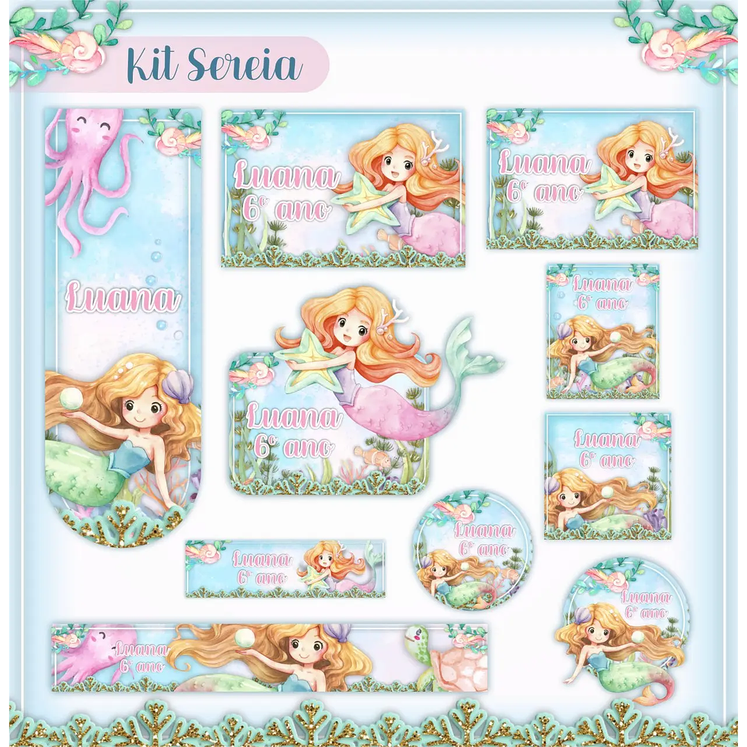 Arquivo de Corte Etiqueta Escolar Sereia 1