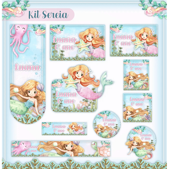 Arquivo de Corte Etiqueta Escolar Sereia 1