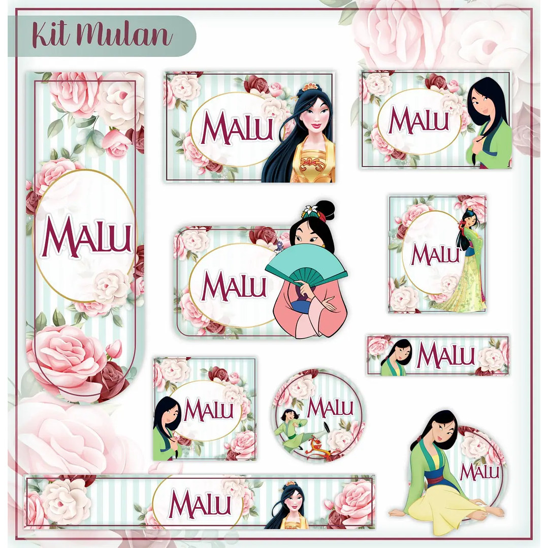 Arquivo de Corte Etiqueta Escolar Mulan 1