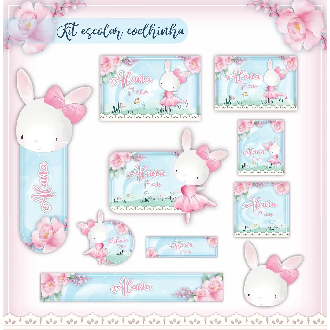 Arquivo de Corte Etiqueta Escolar Coelinha Bailarina 1