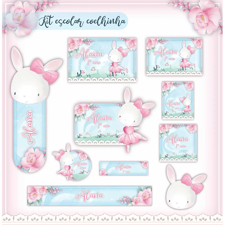 Arquivo de Corte Etiqueta Escolar Coelinha Bailarina 1