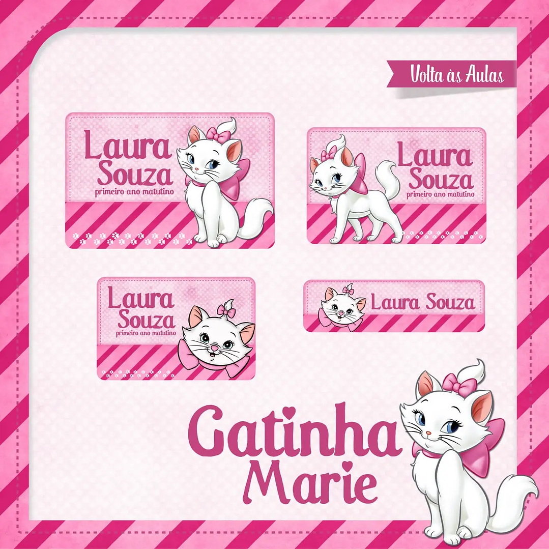 Arquivo de Corte Etiqueta Escolar  Gatinha Marie 1
