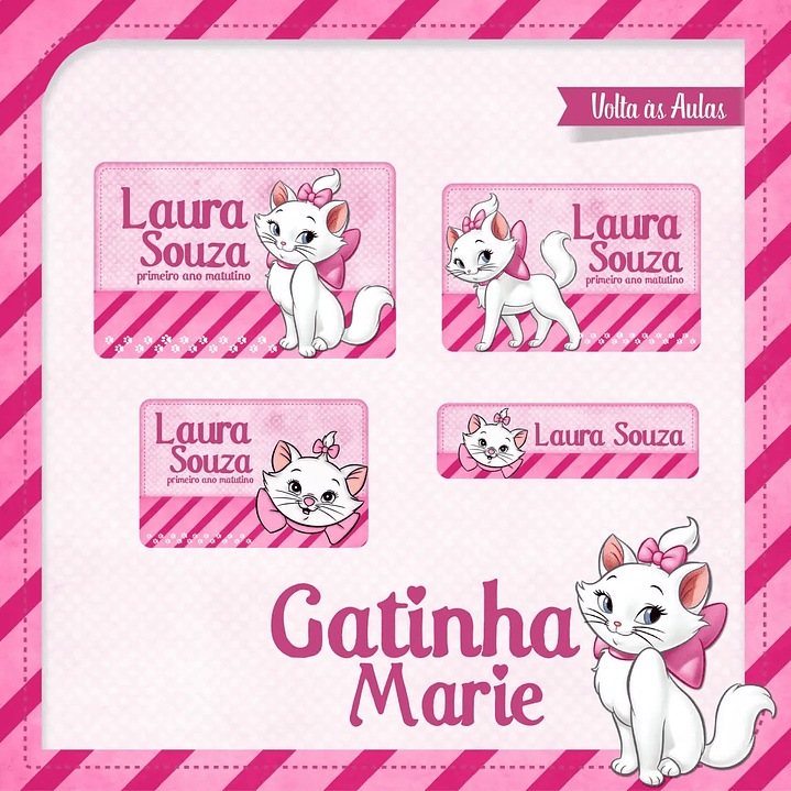 Arquivo de Corte Etiqueta Escolar  Gatinha Marie 1