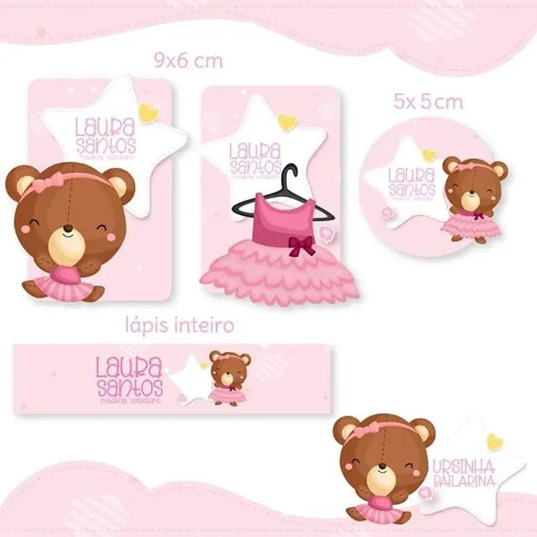 Arquivo de Corte Etiqueta Escolar Ursinha Bailarina 1