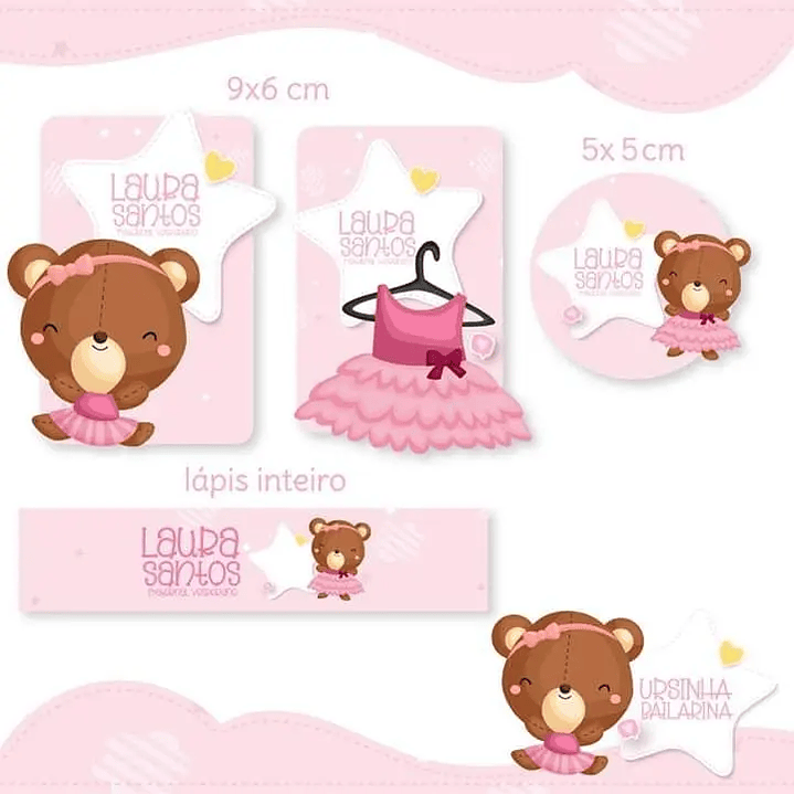 Arquivo de Corte Etiqueta Escolar Ursinha Bailarina 1