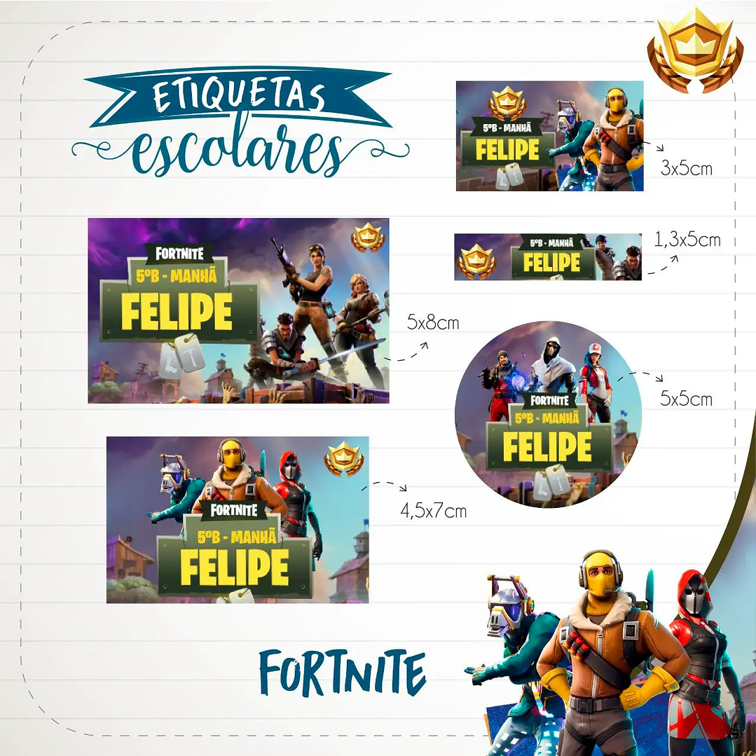 Arquivo de Corte Etiqueta Escolar Fortnite 1